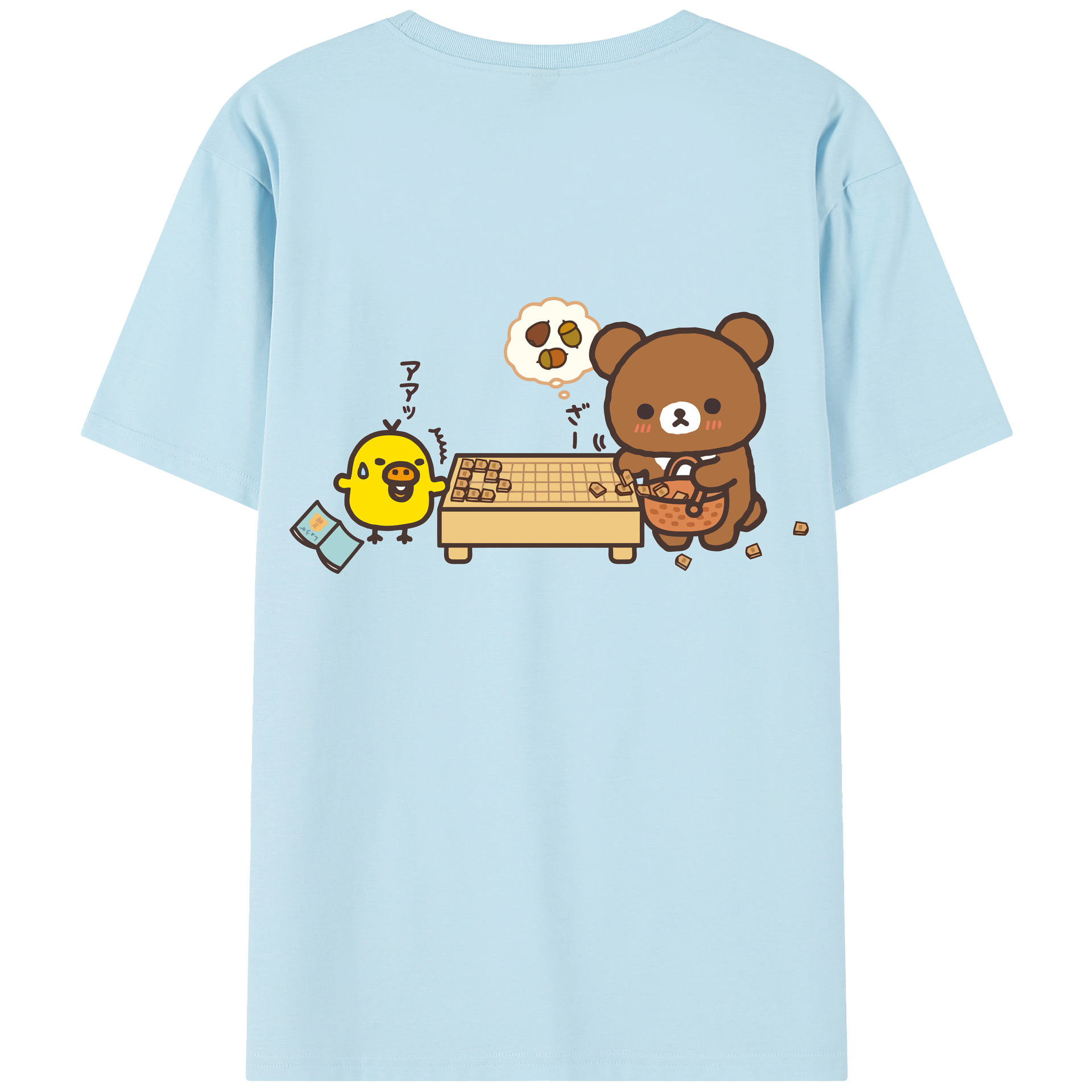 （画像用） リラックマ リラックマ キイロイトリ Rilakkuma Korilakkuma Kiiroitori 綿100％半袖Tシャツ（背面プリント）